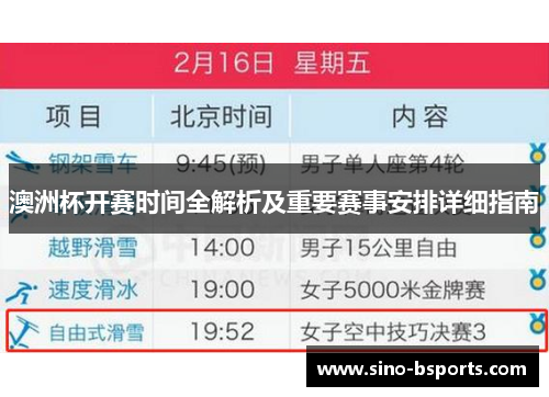 澳洲杯开赛时间全解析及重要赛事安排详细指南