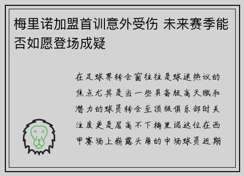 梅里诺加盟首训意外受伤 未来赛季能否如愿登场成疑 梅里诺加盟首训意外受伤 未来赛季能否如愿登场成疑